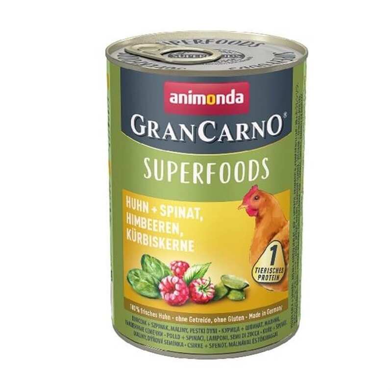 Animonda - Animonda Gran Carno Superfoods Tavuk Ispanak Ahududu Köpek Konservesi 400 Gr.