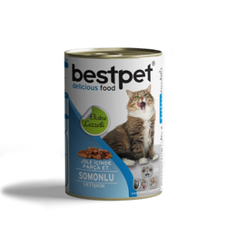 BESTPET SOSLU PARÇA ETLİ SOMONLU KONSERVE YETİŞKİN KEDİ MAMASI 415 GR. - Thumbnail