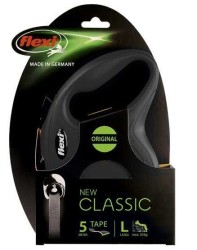Flexi - Flexi New Classic Otomatik Siyah Şerit Gezdirme Large 5 Mt