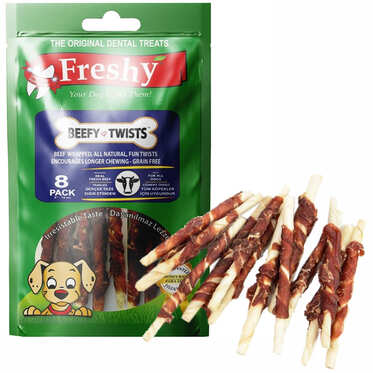 Freshy - Freshy Beefy Twists Sığır Etli Burgu Çubuk Köpek Ödülü 75 gr 8 Adet