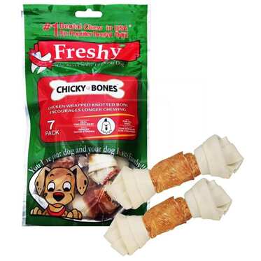 Freshy - Freshy Chicky Bones Tavuk Etli Düğümlü Köpek Kemiği 100 gr 7 Adet