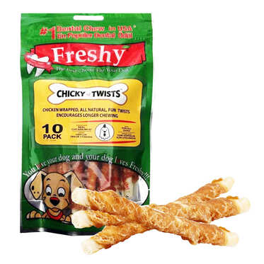 Freshy - Freshy Chicky Twists Tavuk Etli Burgu Çiğneme Kemiği 90 gr 10 Adet