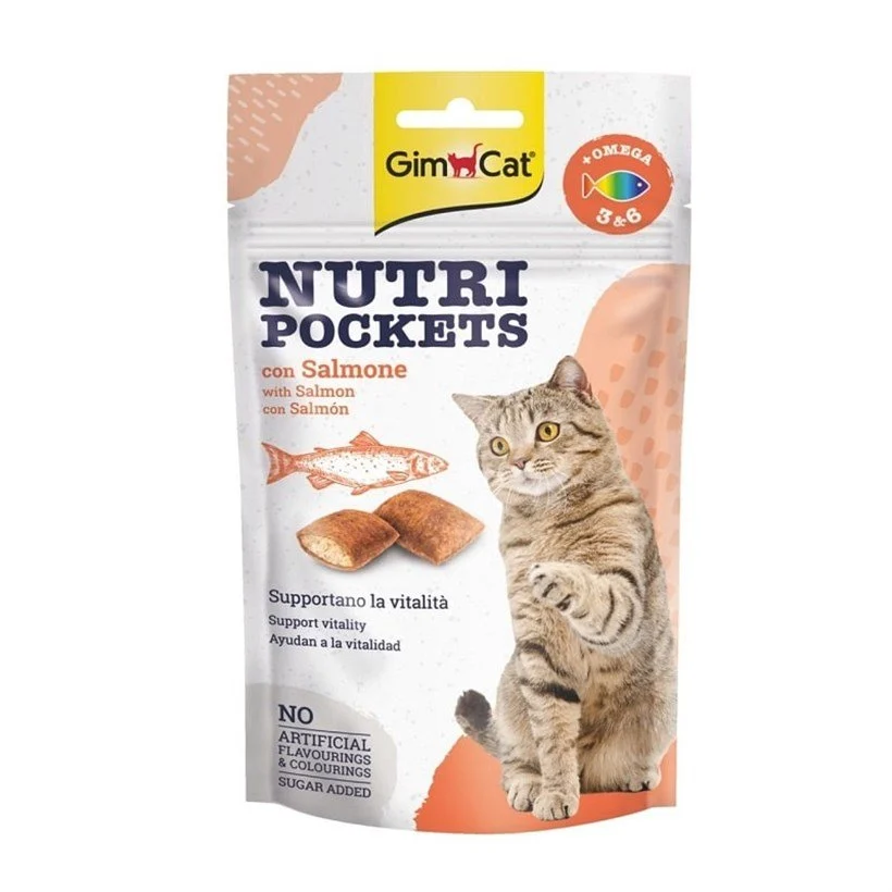 GimCat - Gimcat Nutripockets Kedi Ödülü Kedi Somon Balıklı & Omega 3 6 60Gr
