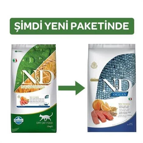 N&D - N&D Ocean Düşük Tahıllı Somonlu Kısırlaştırılmış Kedi Maması 10 Kg.