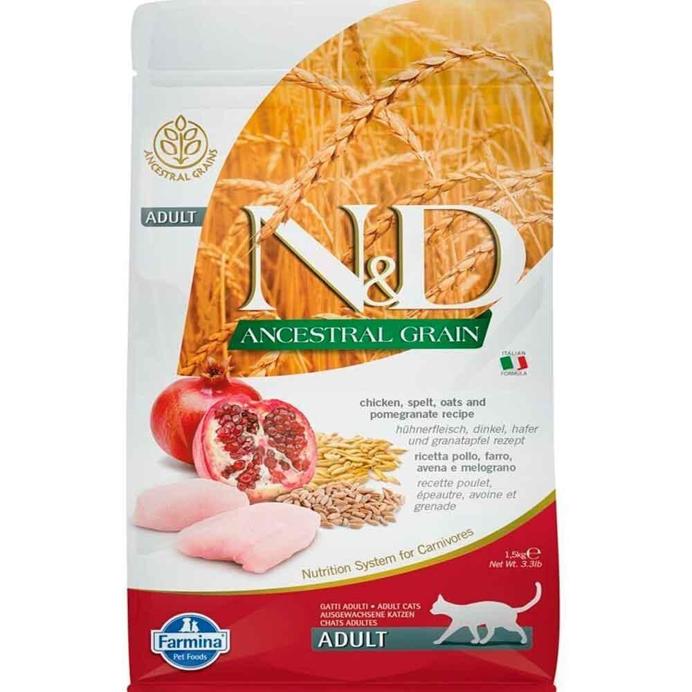 N&D A.Graın Düşük Tahıllı Tavuklu Narlı Yetişkin Kedi Maması 1,5 Kg. - 1