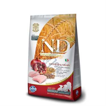 N&D - N&D Medium Maxi, Düşük Tahıllı, Tavuk Ve Narlı Yavru Köpek Maması 12 Kg.