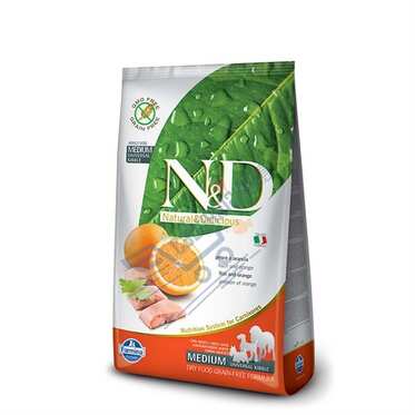 N&D Ocean - N&D Medium Maxi, Tahılsız, Ringa Balıklı Ve Portakallı Yetişkin Köpek Maması 12 Kg.