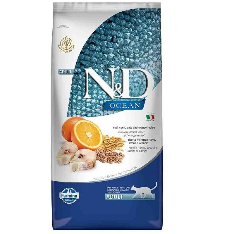 N&D - N&D Ocean Düşük Tahıllı Balıklı Portakallı Kedi Maması 10 Kg.