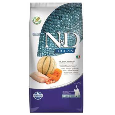 N&D OCEAN - N&D Ocean Morina Balıklı Bal Kabaklı Ve Karidesli Tahılsız Yavru Kedi Maması 5 Kg