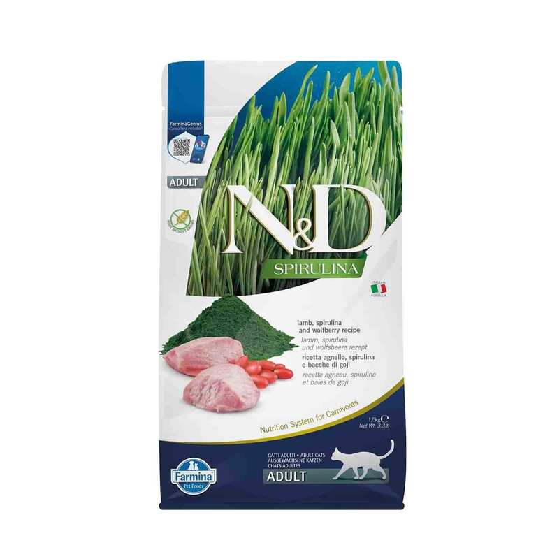 N&D SPİRULİNA - N&D Spirulina Tavkiyeli Kuzulu Yetişkin Kedi Maması 1,5kg