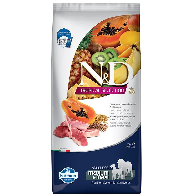N&D - N&D Tropical Kuzu Etli ve Tropikal Meyveli Orta ve Büyük Irk Yetişkin Köpek Maması 10kg