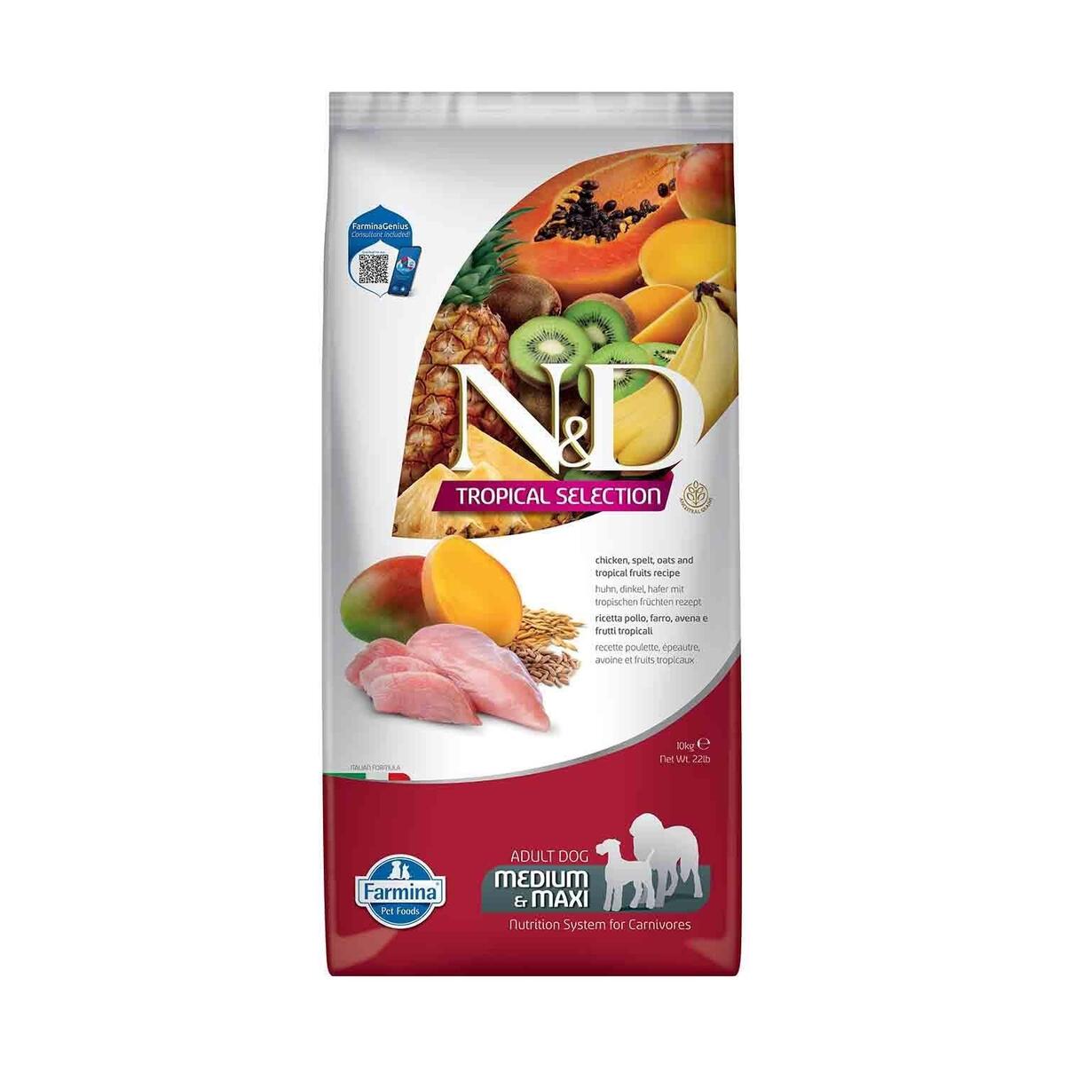 N&D Tropical Tavuklu ve Tropikal Meyveli Orta ve Büyük Irk Yetişkin Köpek Maması 10 Kg - 1