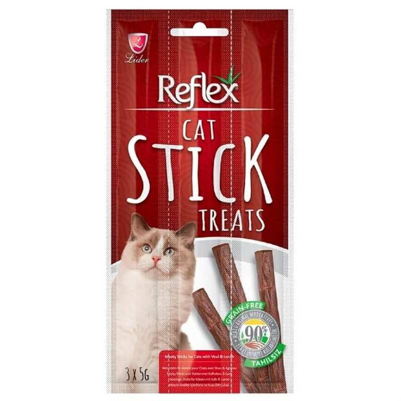 Reflex - REFLEX BİFTEKLİ VE KUZULU TAHILSIZ KEDİ ÖDÜL ÇUBUĞU 5 GR 3 ADET