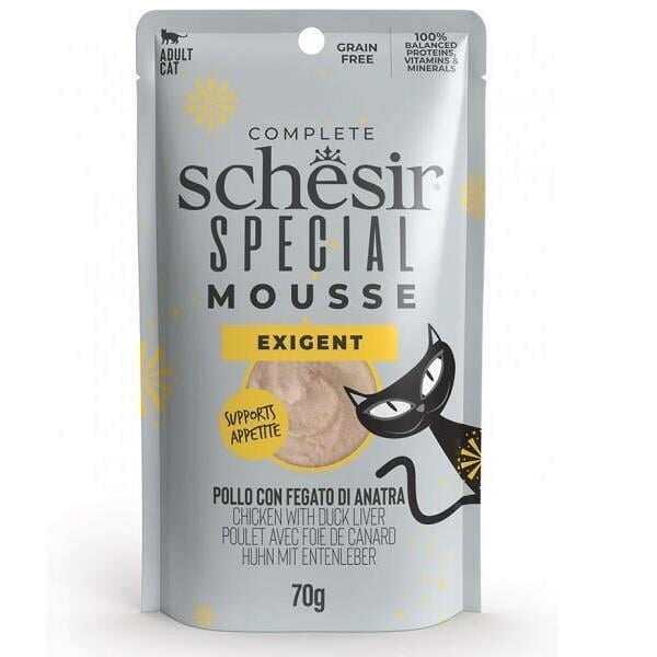 Schesir - Schesir Exigent Tavuk ile Ördek Karaciğeri Tam ve Dengeli Yetişkin Kedi Maması Pouch 70g