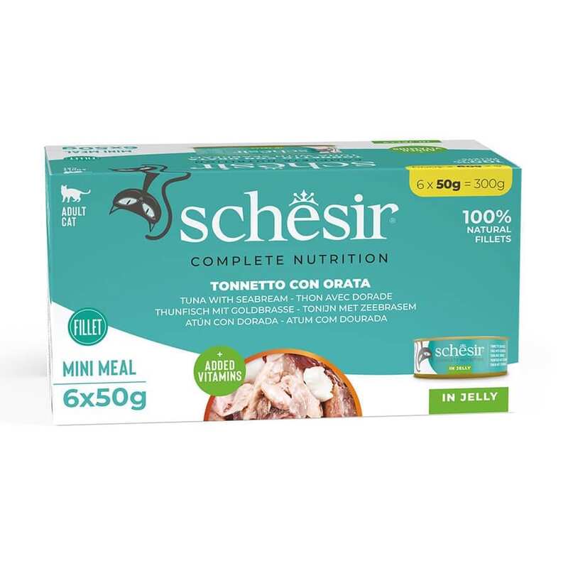Schesir - Schesir Tam ve Dengeli Ton Balığı ile Çipuralı Jöle İçinde Kedi Konservesi Multipack 6x50g