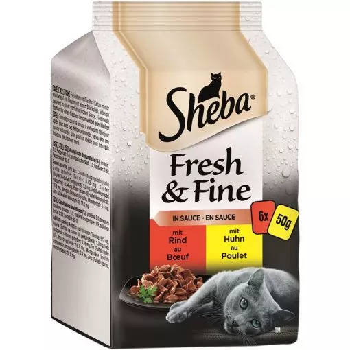 Sheba - Sheba Pouch Fresh&Fine Sos İçerisinde Sığır Etli Tavuklu Yetişkin Kedi Konservesi 50gr (6'lı)