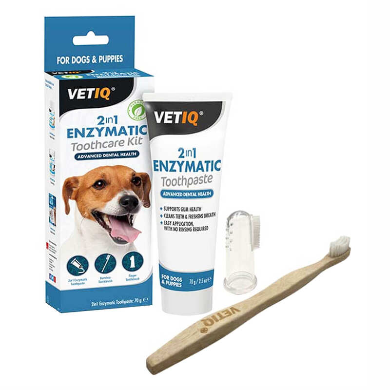 VetIQ - VetIQ 2in1 Enzymatic Köpek Diş Macunu ve Diş Fırçası Seti 70 Gr.