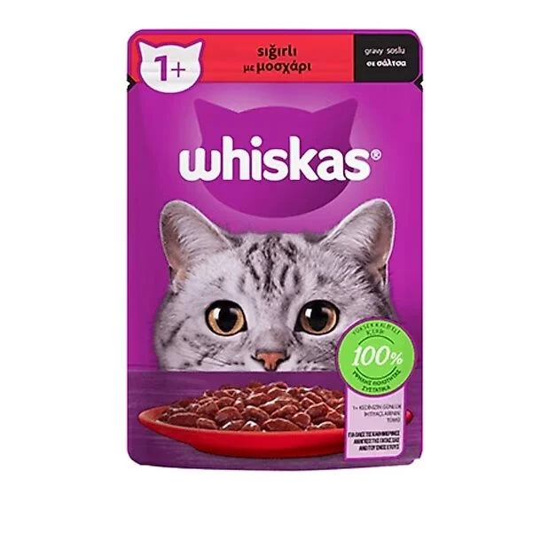 Whiskas - Whiskas Pouch Pure Delight Jöle İçinde Sığır Etli Yetişkin Kedi Konservesi 85gr