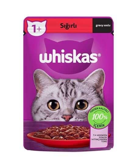 Whiskas - Whiskas Pouch Sos İçinde Sığır Etli Yetişkin Kedi Konservesi 85gr