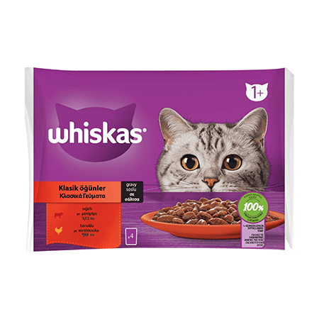 Whiskas - Whiskas Pouch Sos İçinde Sığırlı ve Tavuklu Yetişkin Kedi Konservesi 85gr (4'lü)