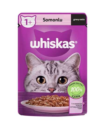 Whiskas - Whiskas Pouch Sos İçinde Somonlu Yetişkin Kedi Konservesi 85gr