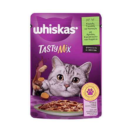 Whiskas - Whiskas Pouch TastyMix Sos İçinde Kuzulu Tavuklu ve Havuçlu Yetişkin Kedi Konservesi 85gr