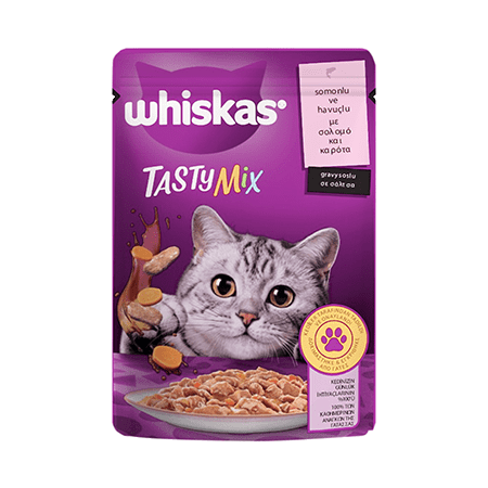 Whiskas - Whiskas Pouch TastyMix Sos İçinde Somonlu ve Havuçlu Yetişkin Kedi Konservesi 85gr
